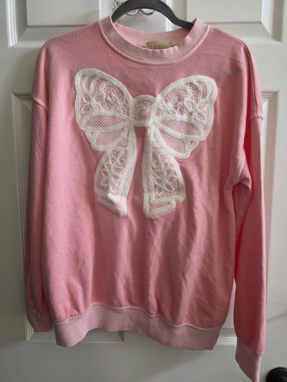 Judith March Pink Lace Bow Coquette Sweatshirt Size Small Ballet